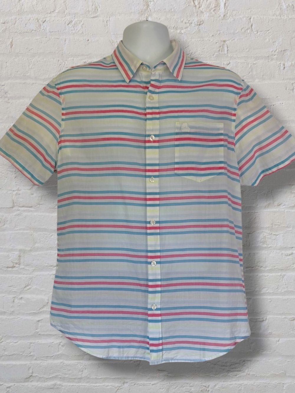 Original Penguin Heritage Slim Fit Striped Button Shirt Large Cotton